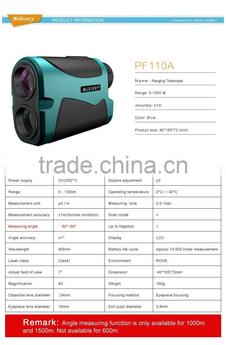 PF-110A 1000m Hunting Range Finder Golf Rangefinder Slope Golf Distance Measurement