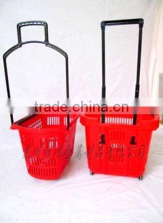 plastic rolling shopping basket with wheels