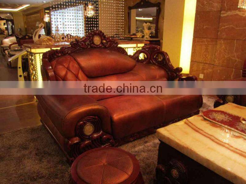 Noble Southeast Asian Genuine Leather Sofa Set,Leisure Sitting Room Stool & Chaise Lounge & Marble Top Coffee Table