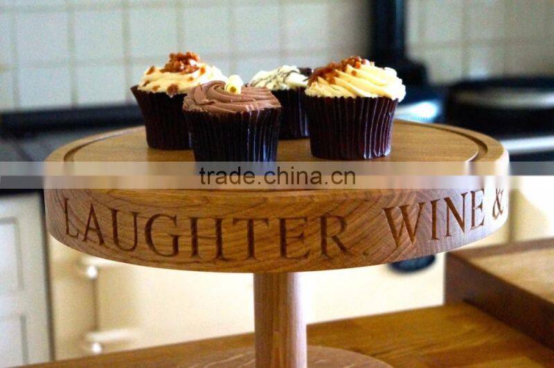 Oak Cake Stand with Laser Logo For Party Home Use Dessert Holder With Glass Cover