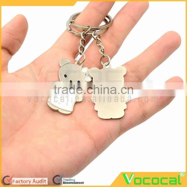 1 Pair of Cartoon Bear Couple Style Pendant Metal Keychain Key Ring Silver Hanging Ornament
