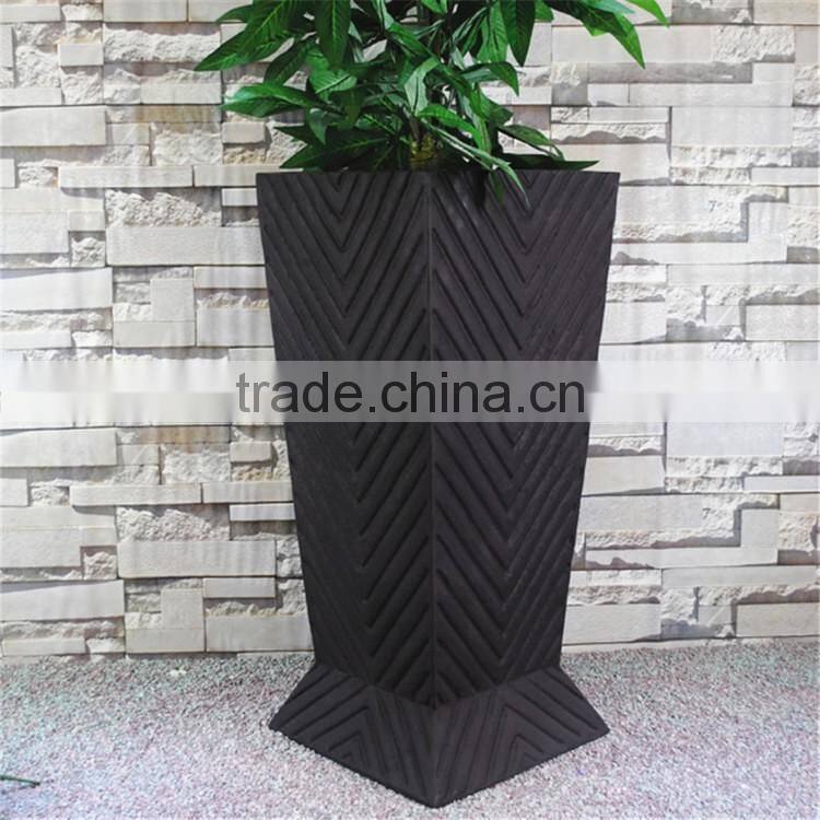 Hotel decoration fiberglass tall square flower pot bronze planter