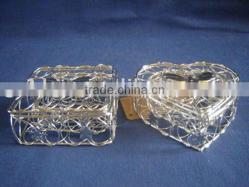 Silver square/heart shaped metal wire weave storage gift box