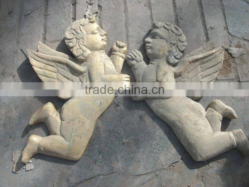 Antique wooden carving angel wall relief sculpture