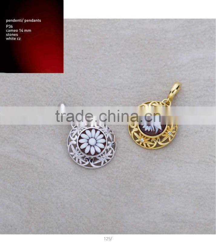 P36 cameo 14mm Gold Plated Jewelry 925 Sterling Silver Pendant