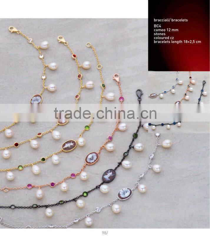 New Design 925 Sterling Silver Handmade Cameo Pearl Bracelet Made in Italy BC4 cameo 12mm