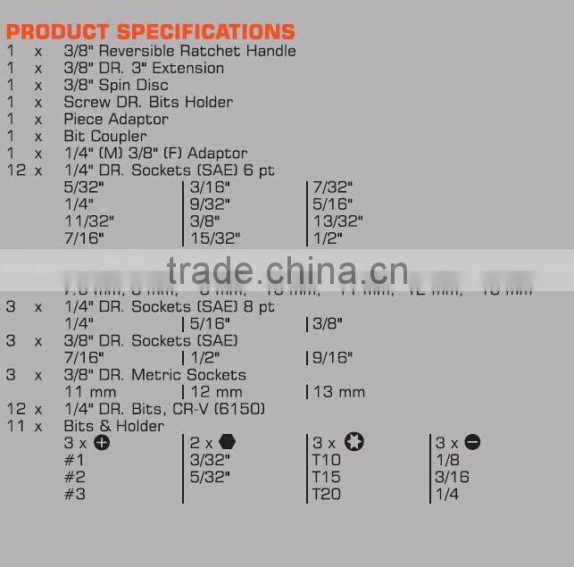 54 piece 1/4" & 3/8" DR. sockt set