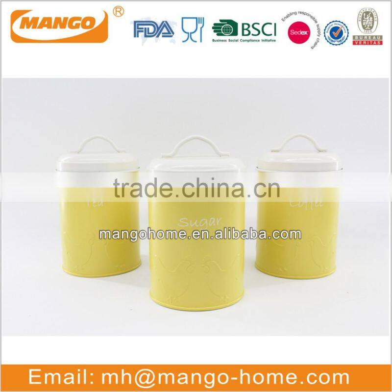 Round metal food airtight storage kitchen canister set with lid