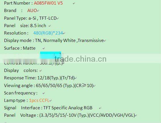 A085FW01 V.5 New and original 8.5inch AU 26pin LCD