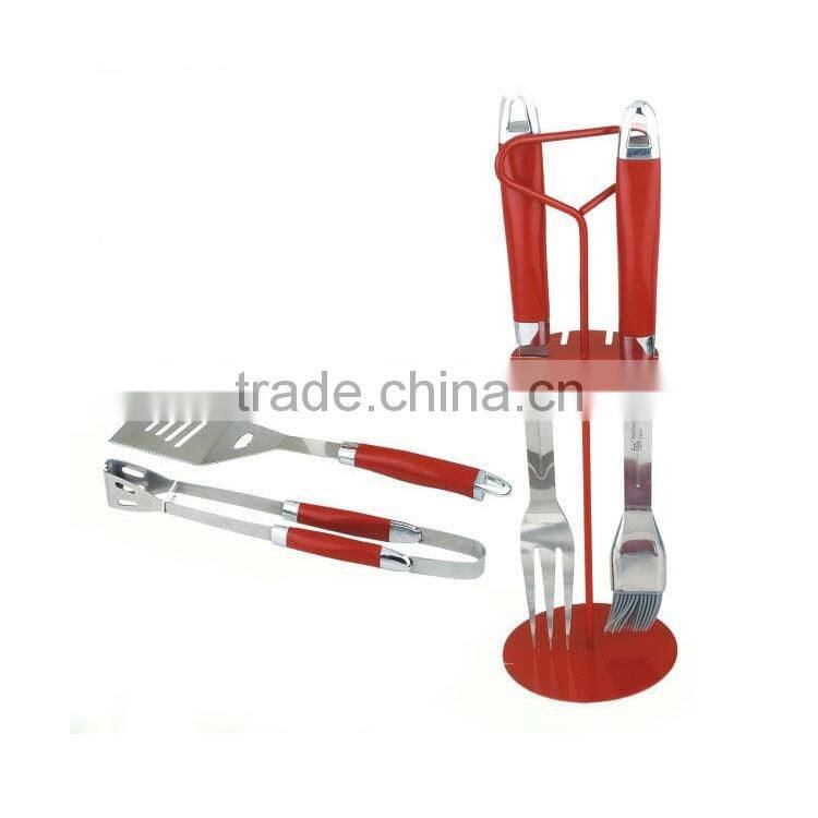 4pcs bbq accessories with grill tongs in wire rack