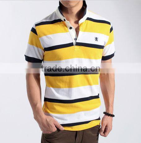 cotton/polyester ,160gsm, single jersey pique, rib collar, yarn-dyed stripe, short sleeve, men's polo shirt