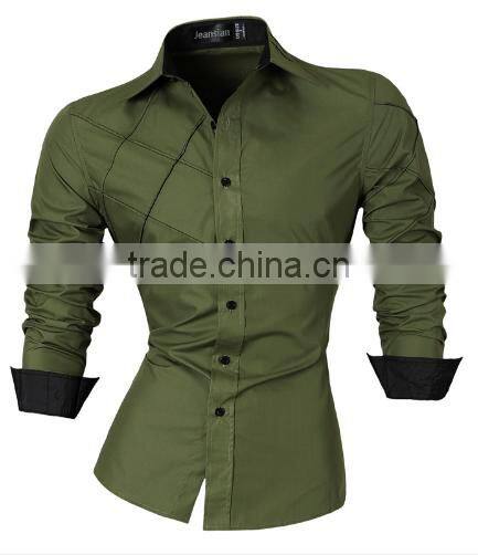 2016 New Fashion Men Long Sleeve Casual Slim Cotton Dress Shirts