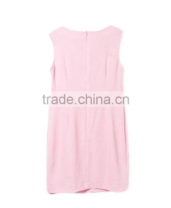 High fahsion stylish sleeveless round beaded flower neck design pink color plus size women clothing