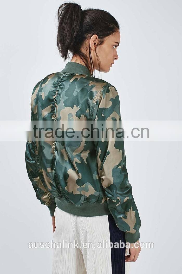 hot sale lady shiny camo print bomber jackets customized china