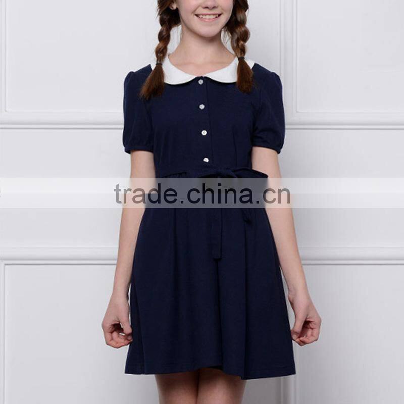 2017 new summer school children high waisted skirt student girl doll collar dress custom