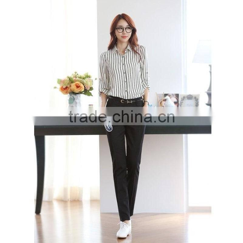 SZXX Hot Wholesale Womens Lady Stripes Long Sleeve Casual Blouse