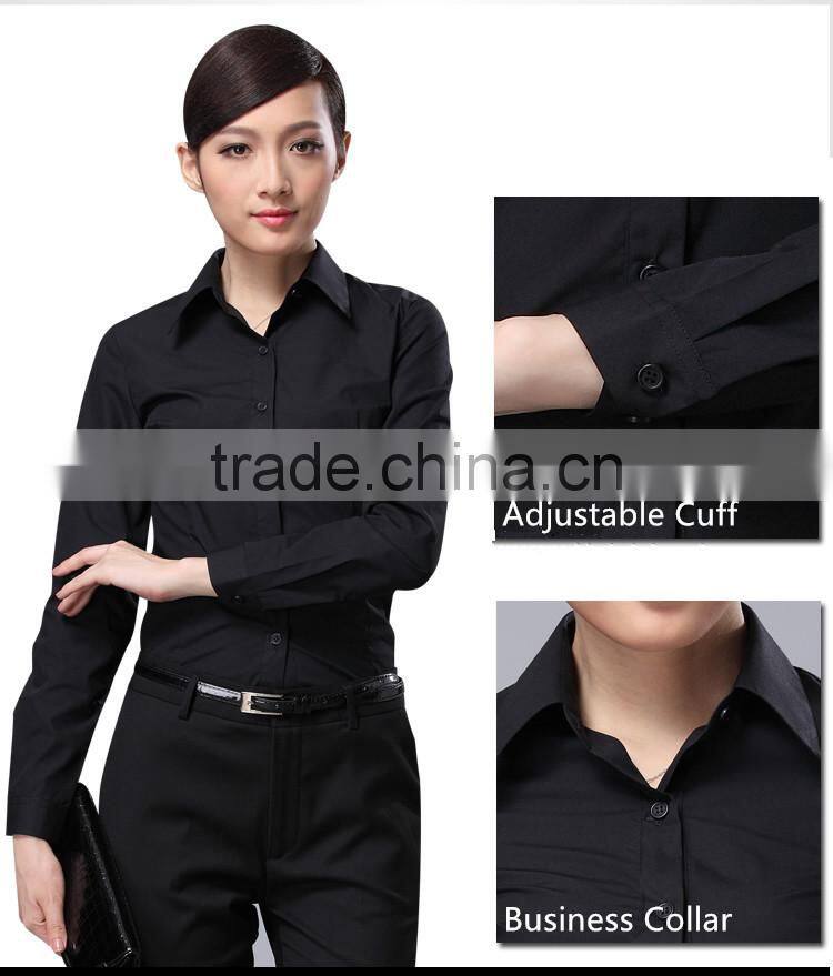 2015 latest design fashion cutting black long sleeve ladies blouse
