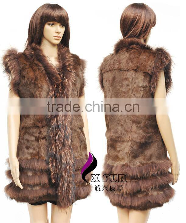 CX-G-B-69C Lastet Designs For Women Rabbit Fur Vest With Raccoon Coat