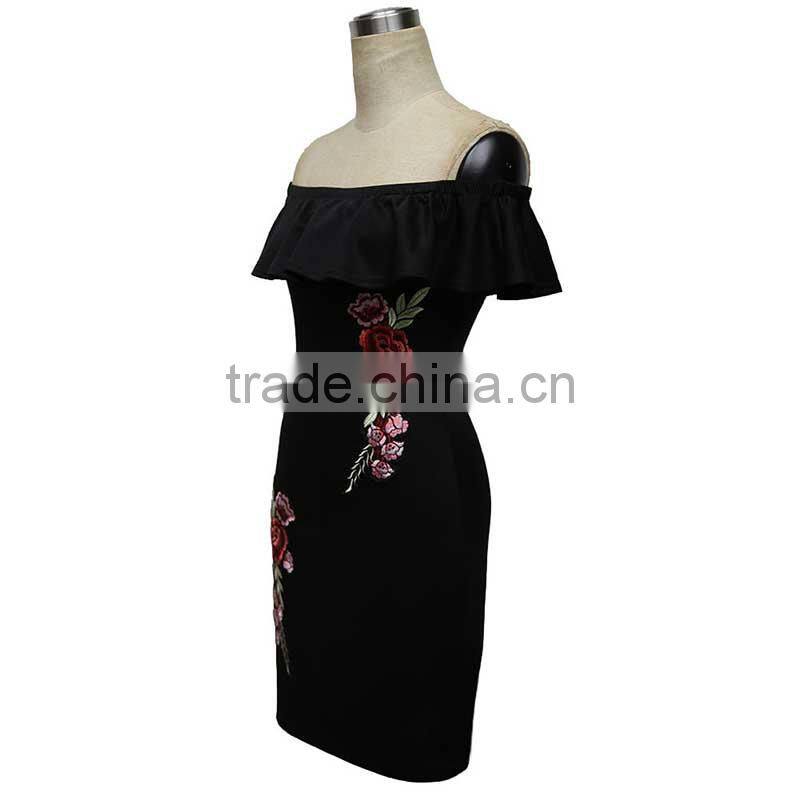 Maxnegio hot sale embroidery flower off shoulder stylish casual dresses