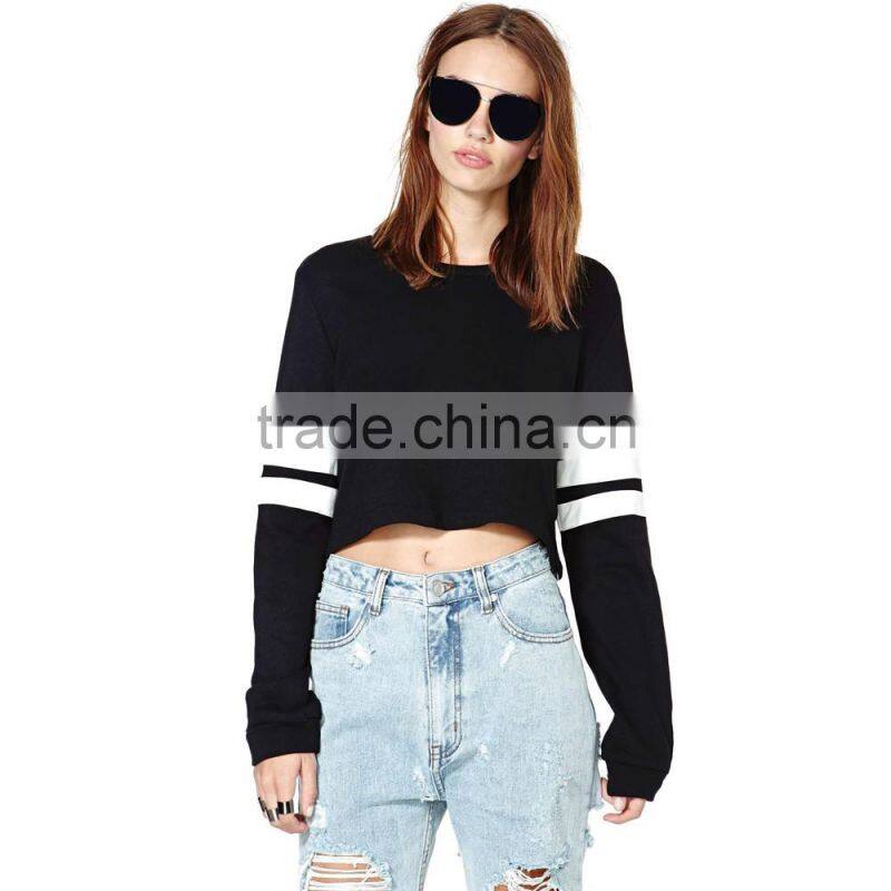 New hip hop Women Crop Tops Patchwork Long Sleeve Casual Loose Pullover bomber Sweatshirt