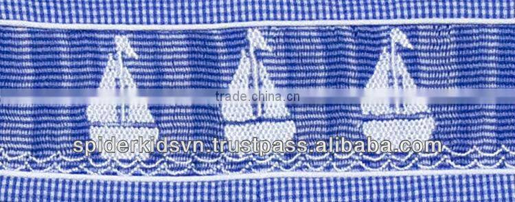 Infant/Toddler Boys Blue Check Smocked Nautical Sailing Shortall