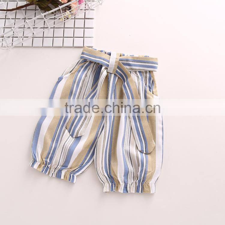 Summer Child clothes set girls clothing flying sleeves round neck t shirt baby striped wide leg pants two piece