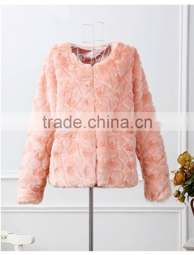 Rabbit Fur Long Coat Winter Women's European Style Warm Fur Coat Vertical Striped Faux Fur Jacket