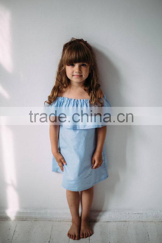 Mother Daughter Matching Dress Mommy And Me Off Shoulder Top Girl Blue Dress Frill Girl