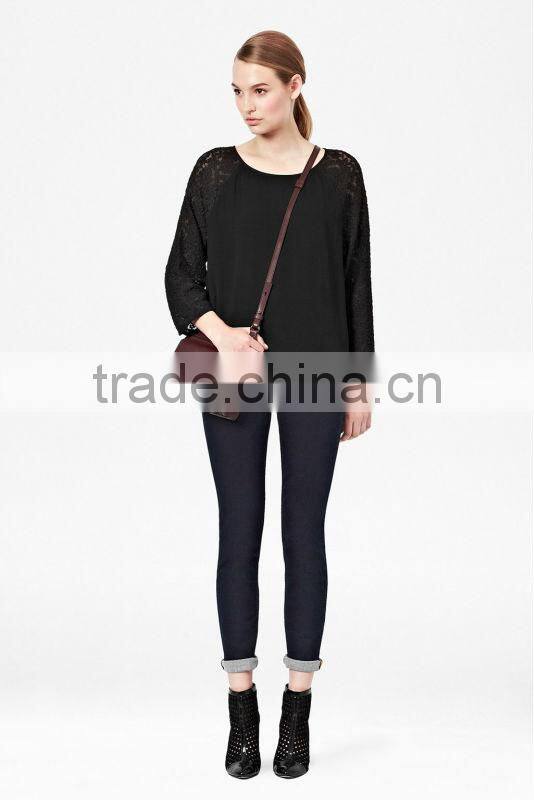 Lady Lace Sleeve Chiffon Top