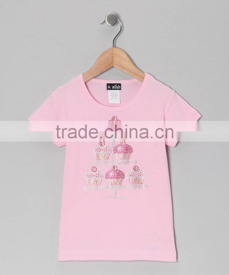 2016 Pink Girls T Shirts With Tiered Cupcake Platter Cute Baby Girl Tee Fancy Children Clothing GT90423-24