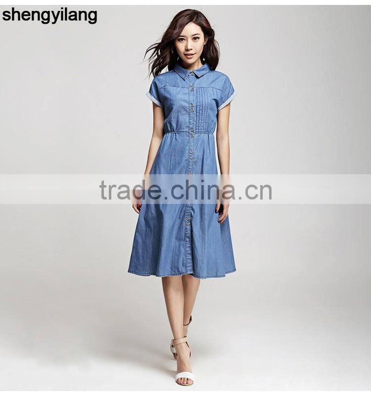 elegant short sleeve denim jeans dress/women casual dress