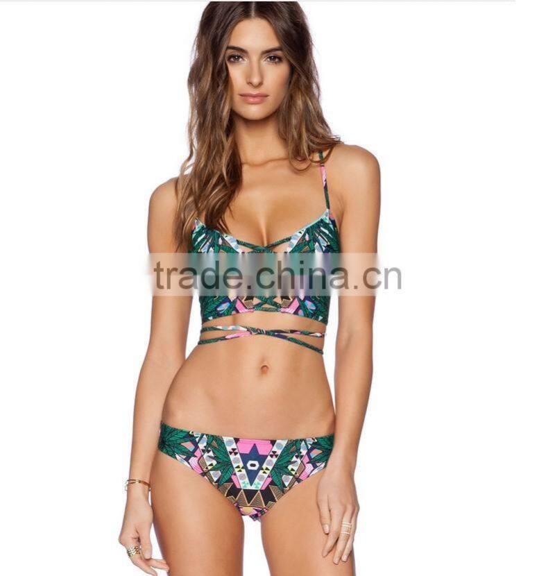 2016 fashion sexy push up straps women bikini swimwear bathing suit bikini with decorated bra