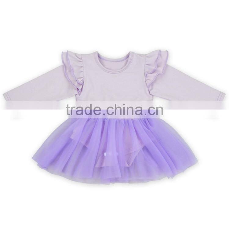 Baby girls pink 2 pcs clothes set wholesale cotton long ruffle sleeve tutu romper dress boutique clothing