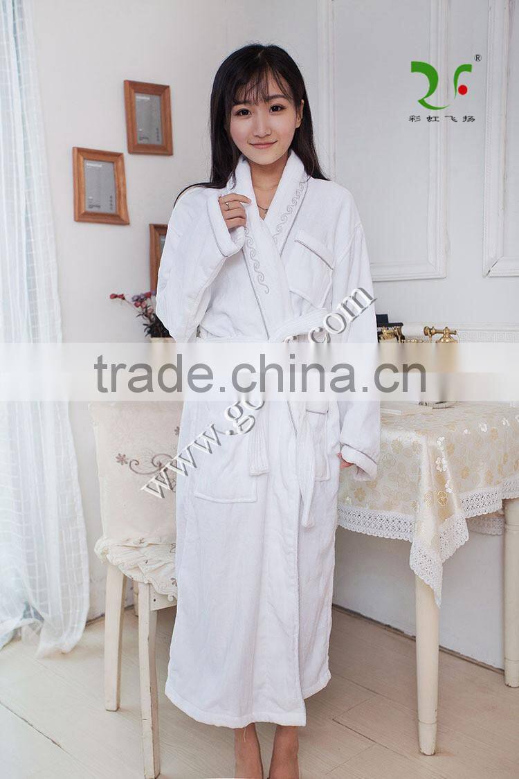 100% cotton plush aristocratic terry velour bathrobe deco with embroidery and piping