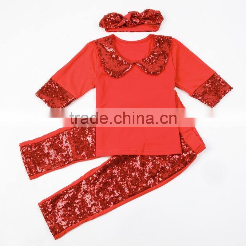 Hot Sales Sequin Toddler Girls Clothing Sets With Headband Fall 2016