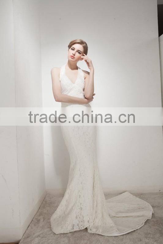 Mermaid Halter Neck Court Train With Elegant Lace Wedding Dress AS30602