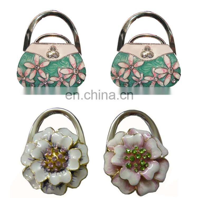 Brand Name Zinc Alloy Foldable bag holder with acrylic stone