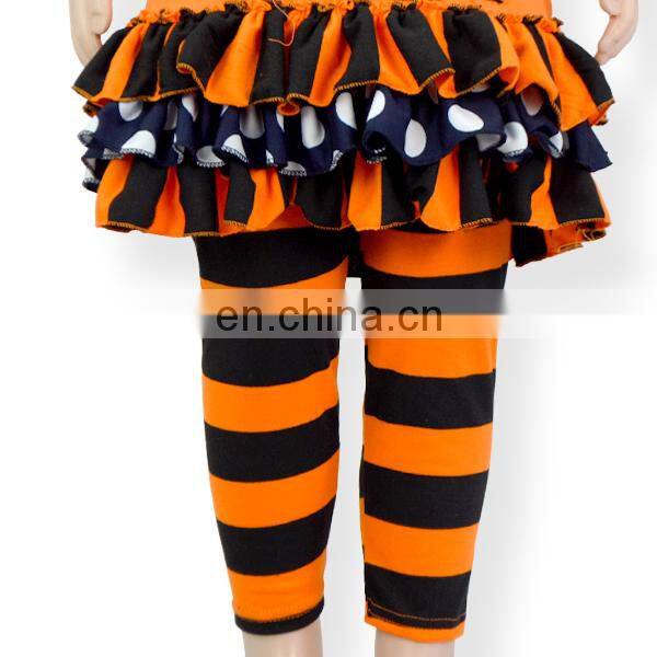 Girls boutique outfit cat printed double-deck Floral stripe Top and orange black stripe Trousers children sets