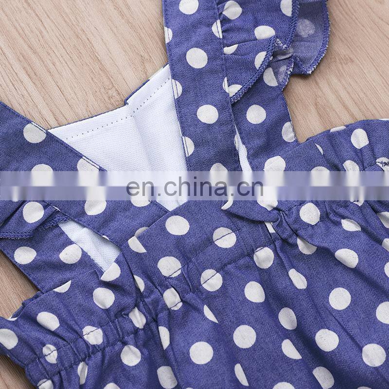 2019 summer denim blue dot full print infant rompers kids cotton bodysuits fly sleeved jumpsuits 0-2years