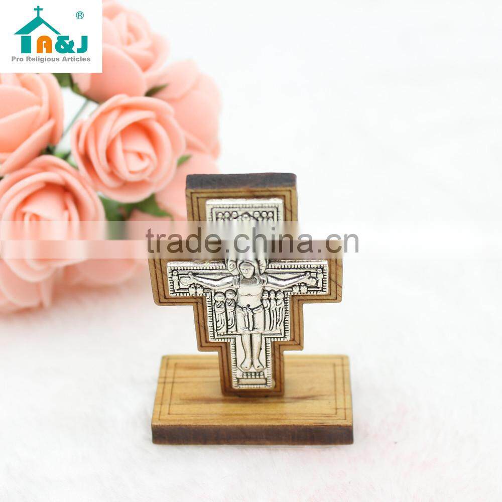 A&J San Damiano Wooden Standing Cross,car stand wooden cross,stand crucifix