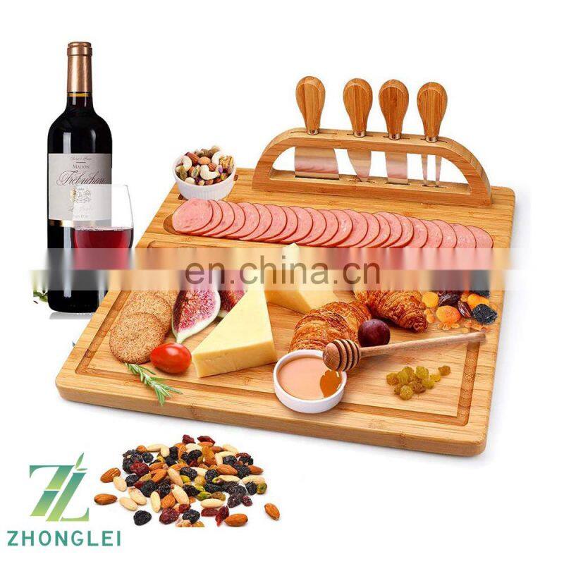 Bamboo Cheese Board Set Cheese Plate Board with Cutlery Set Wood Serving Tray and Charcuterie Platter