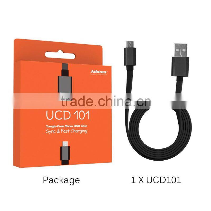 Newest Jabees High Quality tangle-free 2-in-1 flact cable micro USB cable