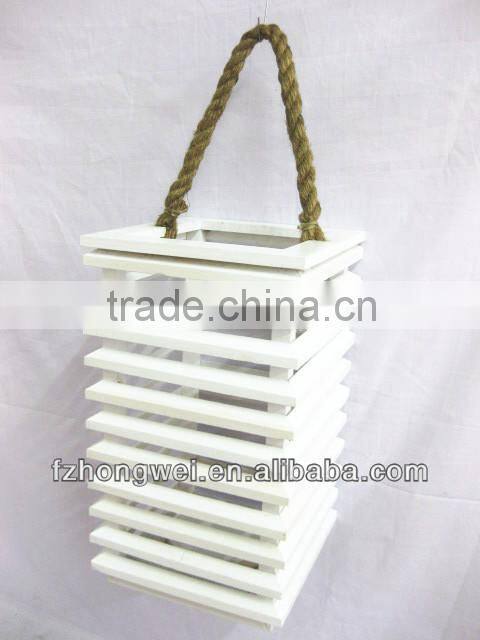 Hongwei Handmade Beautiful Wooden Lantern/Candle Lantern/Candle Holder with Hemp Rope Handle for Home&Garden Decor,Eco-Friendly