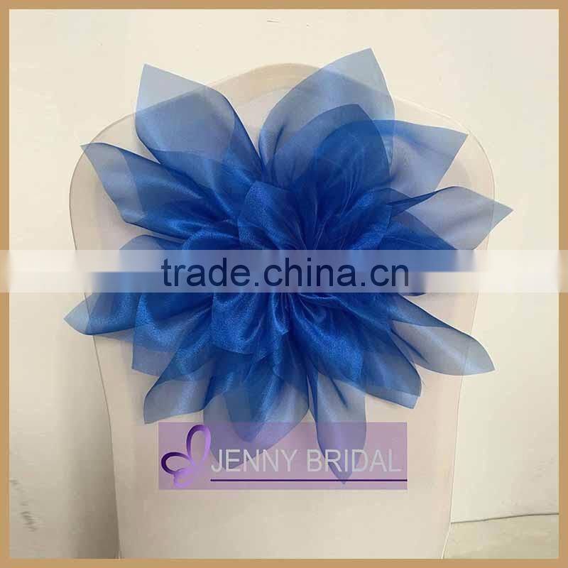 C321A wholesa new desigh royal bule organza flower chair cover for weeding