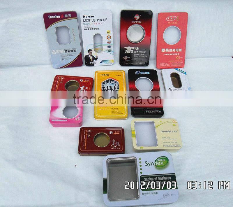 Dongguan small battery cellphone metal tin box with PVC window