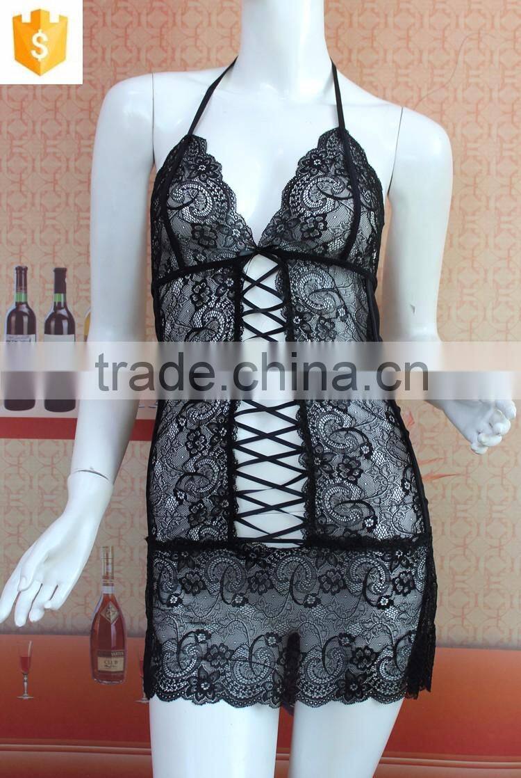 Red sexy lace mature lingerie, transparent sexy women lingerie nighty