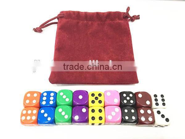 hot sale custom red velvet dice bag with colored casino dice