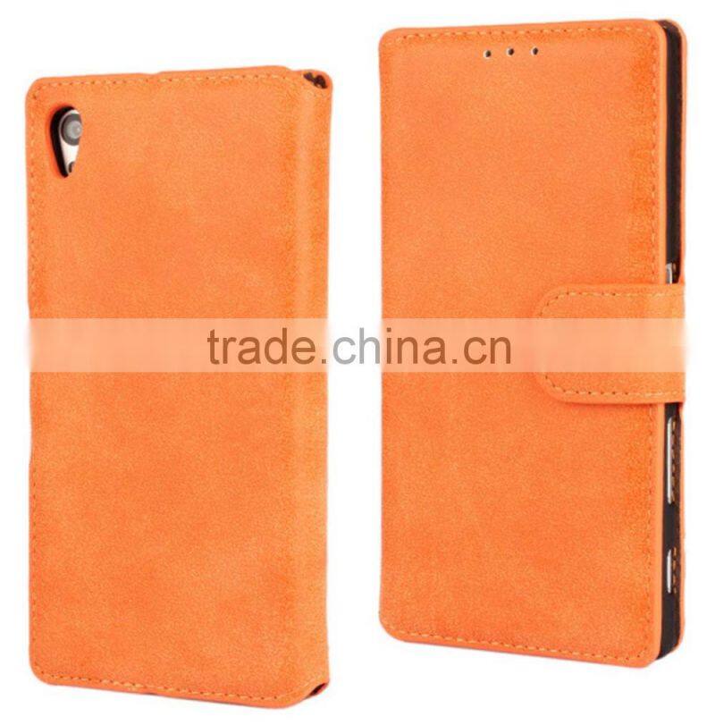 PU leather with magnet stand case Vintage Retro Dull Polish Folio Flip holder cover for Sony Xperia Z5