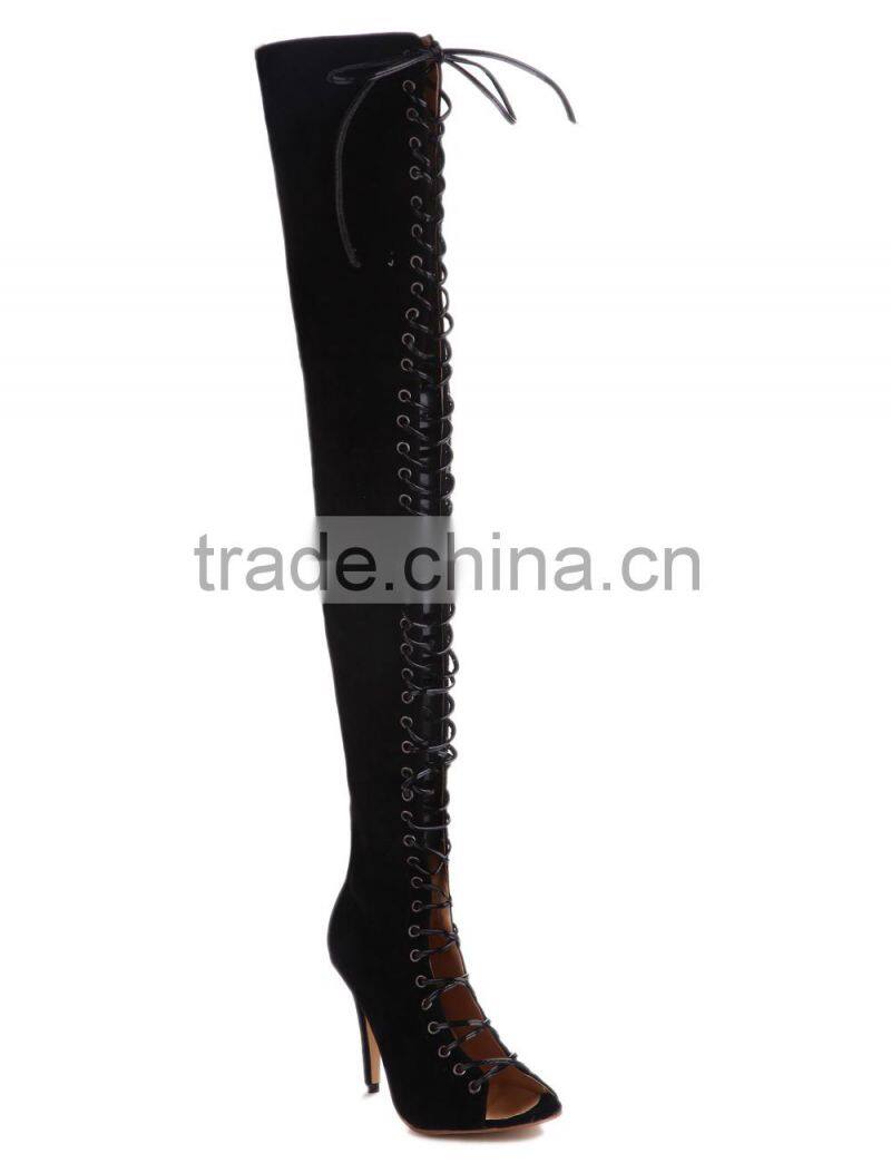 Fancy Hand Made Shoes boots Ladies Summer Peep Toe Long Boots Lace Up Thigh High Boots for Women