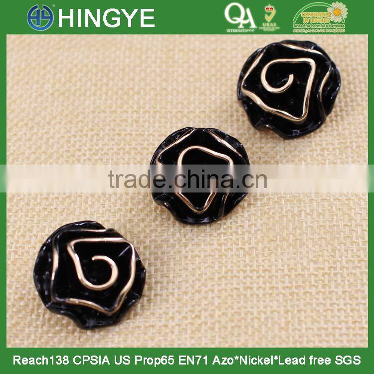 wholesale black flower metal shank zinc alloy button 15753